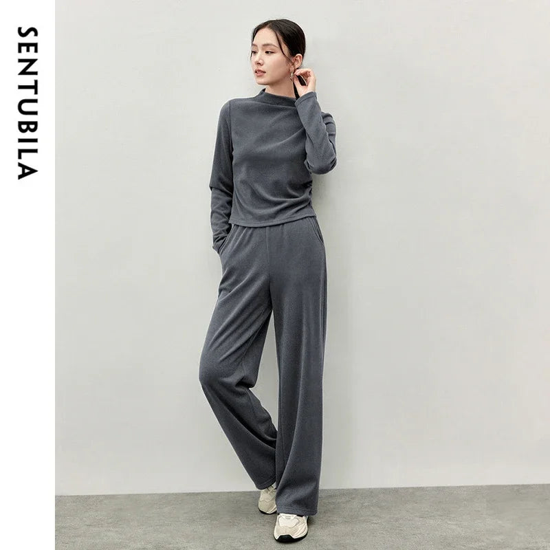 Irregular High Collar Top & Straight Pants Set – Knit Two Piece