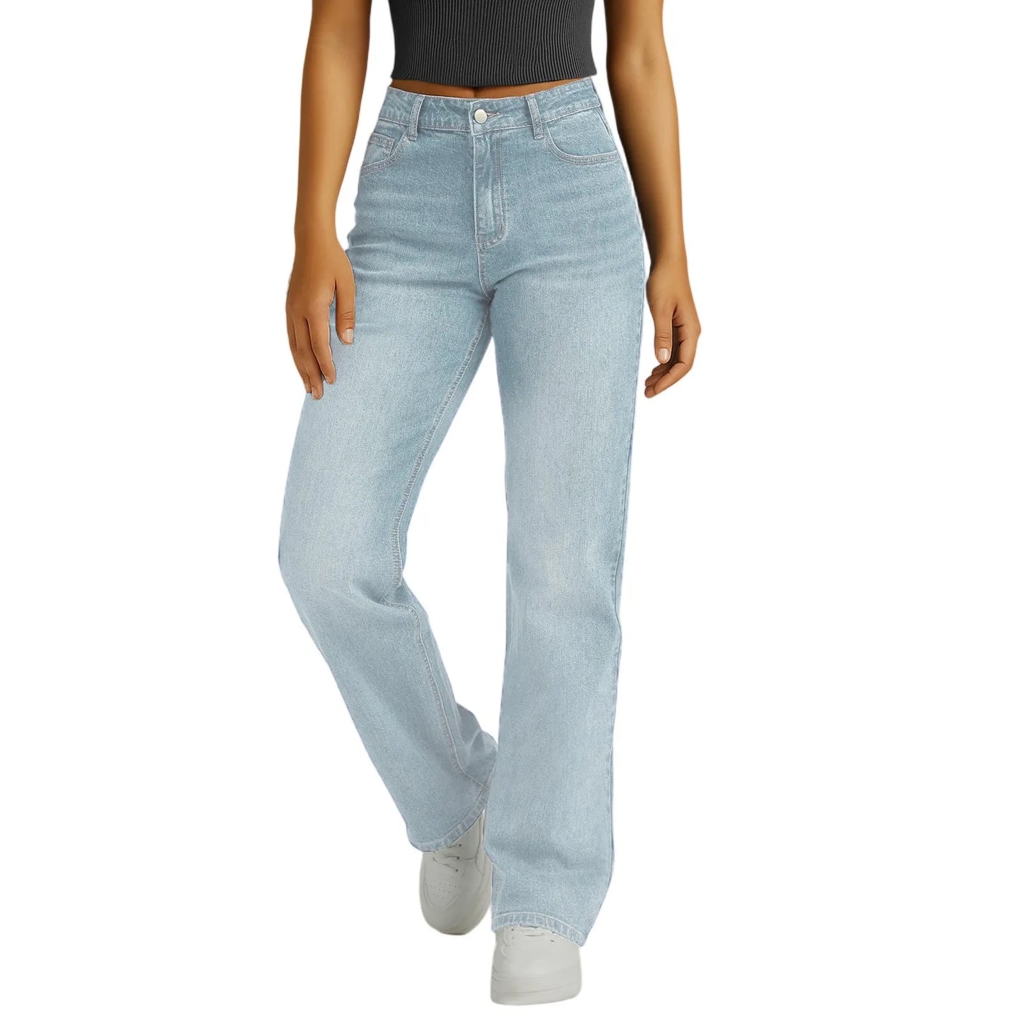 Floor-Length Straight Jeans — High Waist Y2K Denim