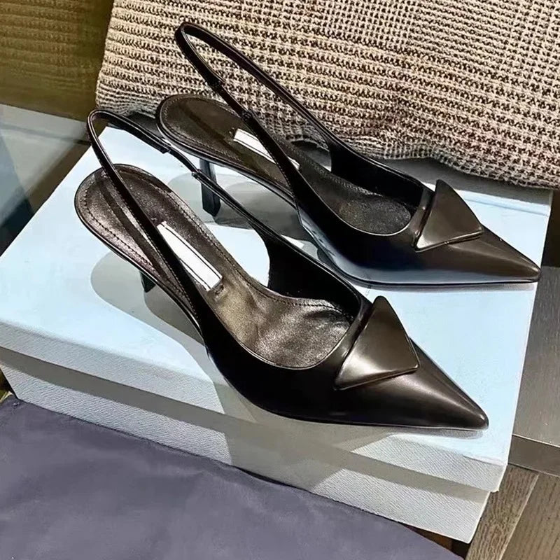 VeraLux | Leather Slingback High Heel Sandals – Summer Party Pumps