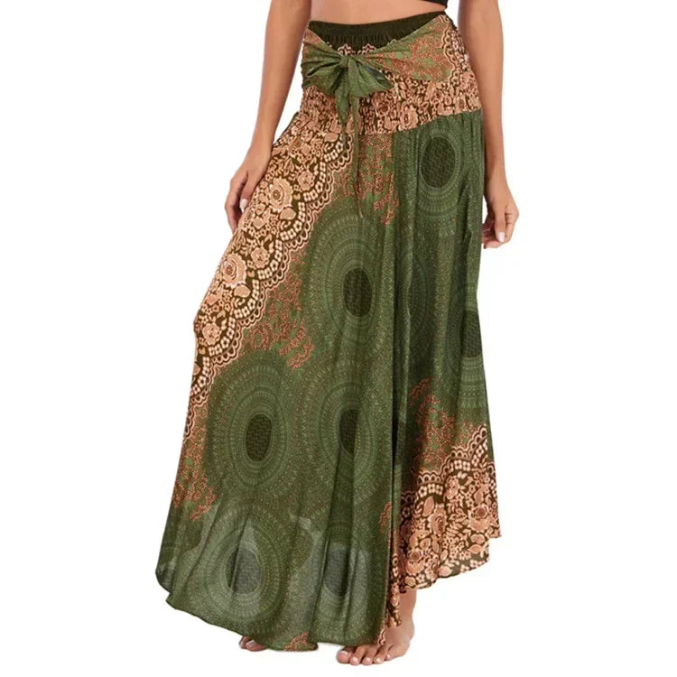 Black Patchwork Bandage Skirt — Ankle-Length