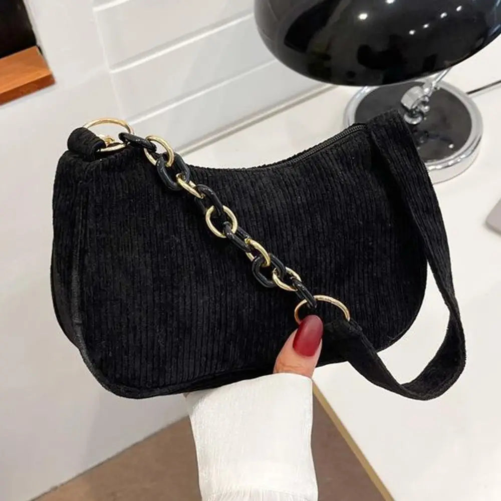Vintage Corduroy Underarm Bag | Casual Zipper Clutch