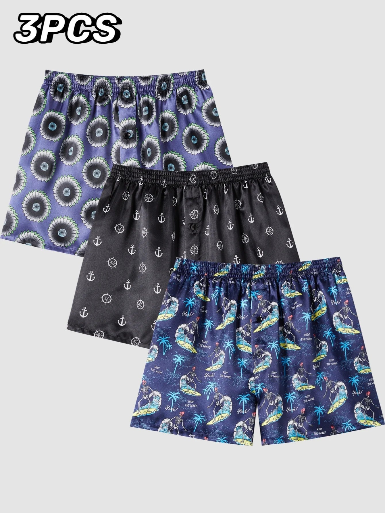 3-Pack Satin Casual Boxer Shorts – Silk Feel Sleepwear with Elastic Waistband