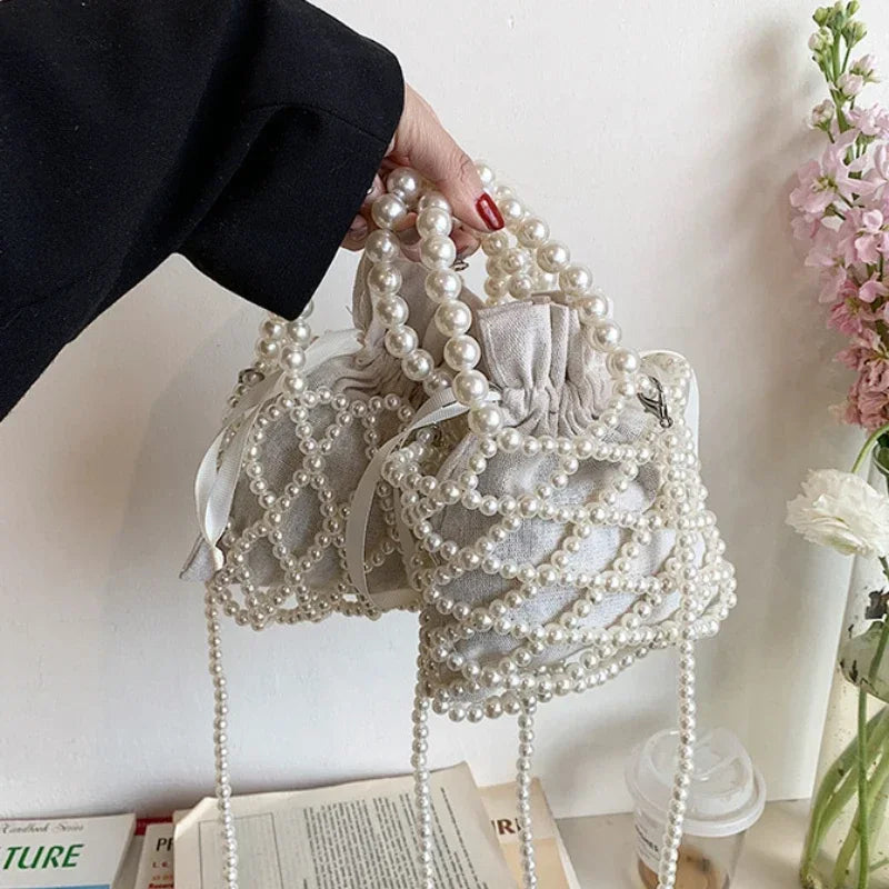 Pearl Mini Tote Bag | Woven Bucket Crossbody Purse