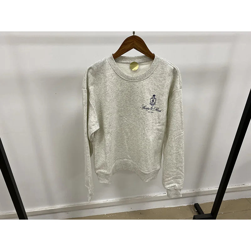 Crown Letter Sweatshirt — Rich Graphic Pullover, Grey Sporty Look