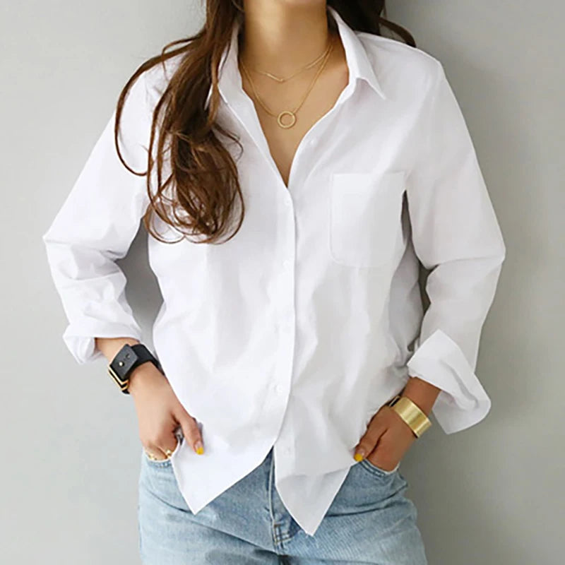 Pure Ease – Loose White Cotton Blouse for Women
