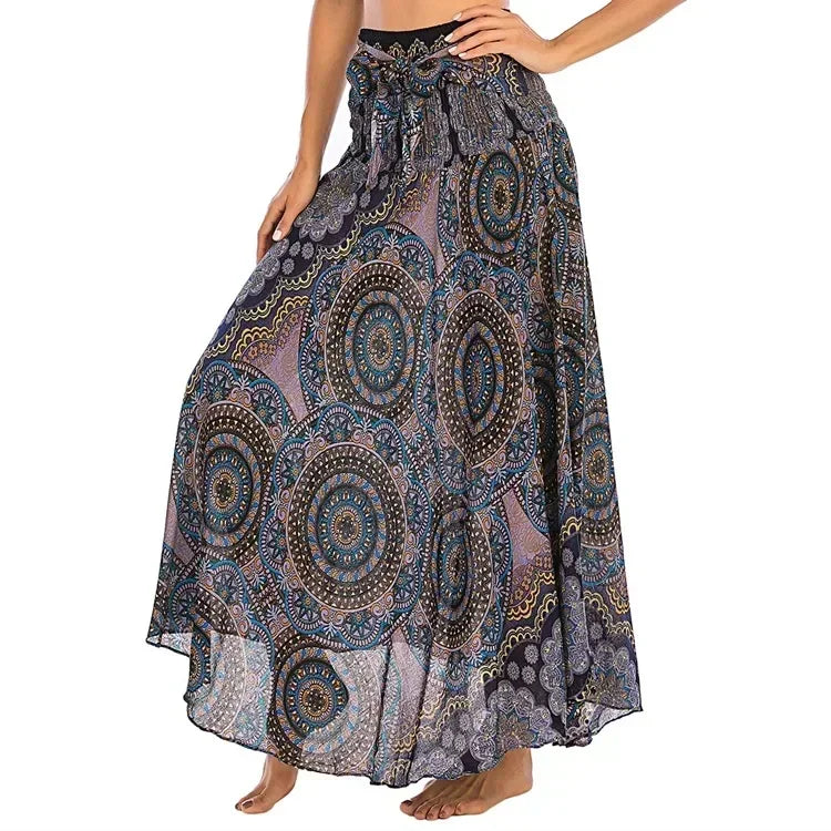 Black Patchwork Bandage Skirt — Ankle-Length