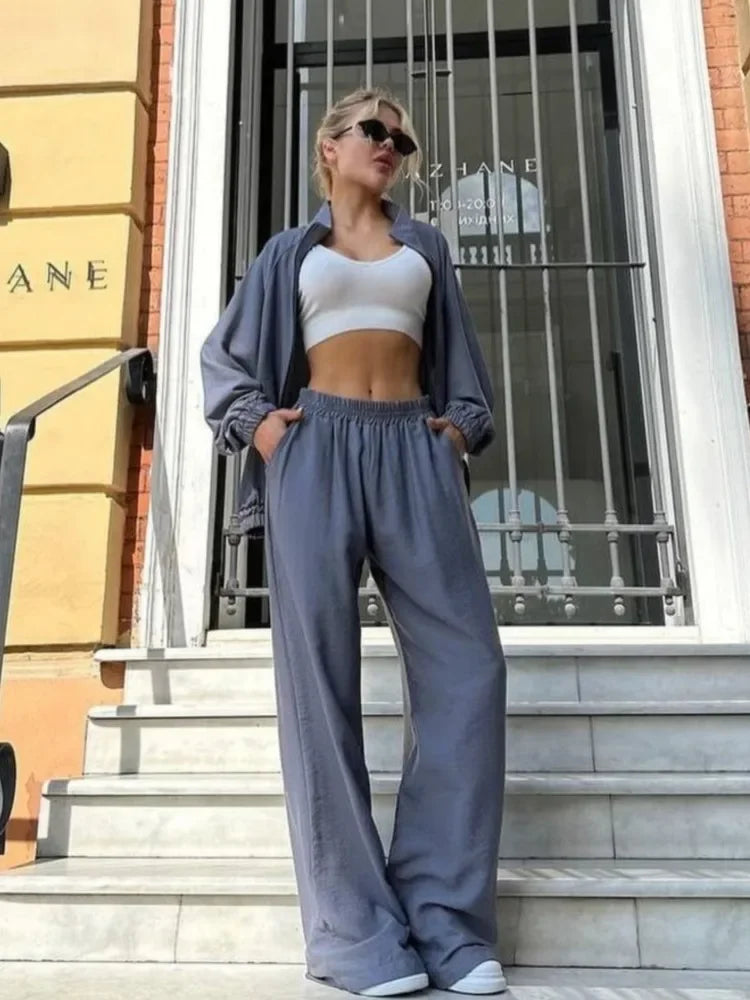 Zipper Cardigan & Loose Sweatpants – Sport Jogging Two Piece Set