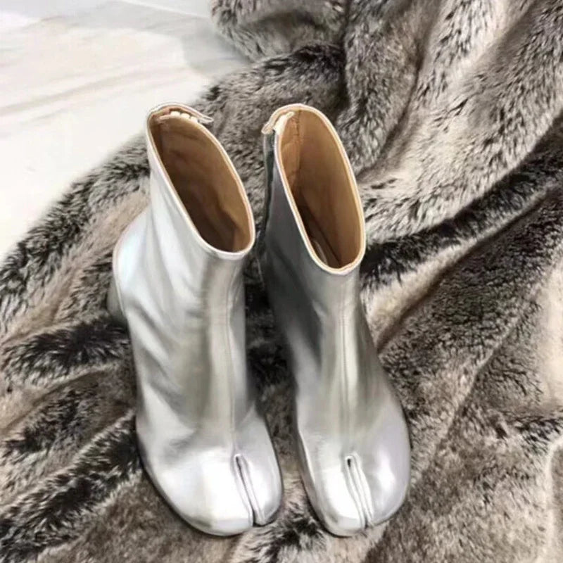 TabiEdge | Split Toe Chunky Heel Leather Boots – Autumn Comfort