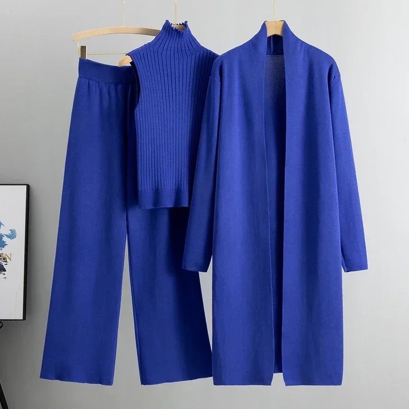 Vintage Cardigan Tracksuit – Knitted Sweater & Pant Three Piece Set