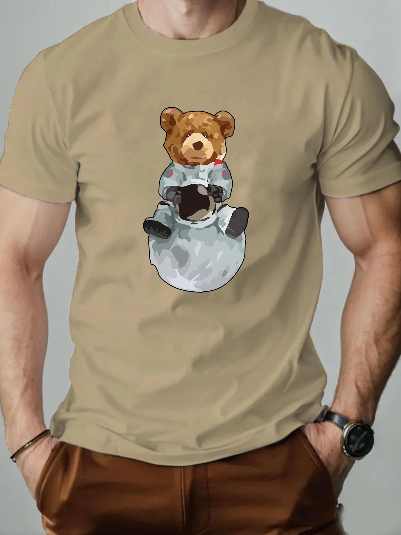 Space Bear Cartoon Tee – Breathable Cotton