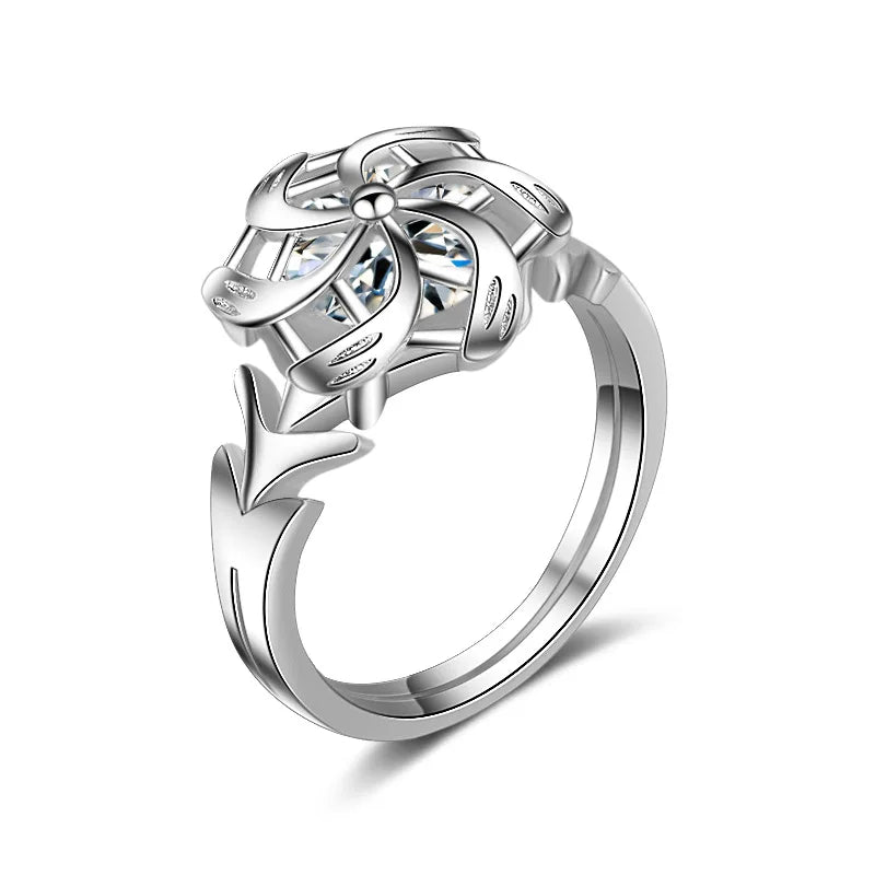 Silver Wedding Band – Galadriel Nenya Windmill Design for Couples