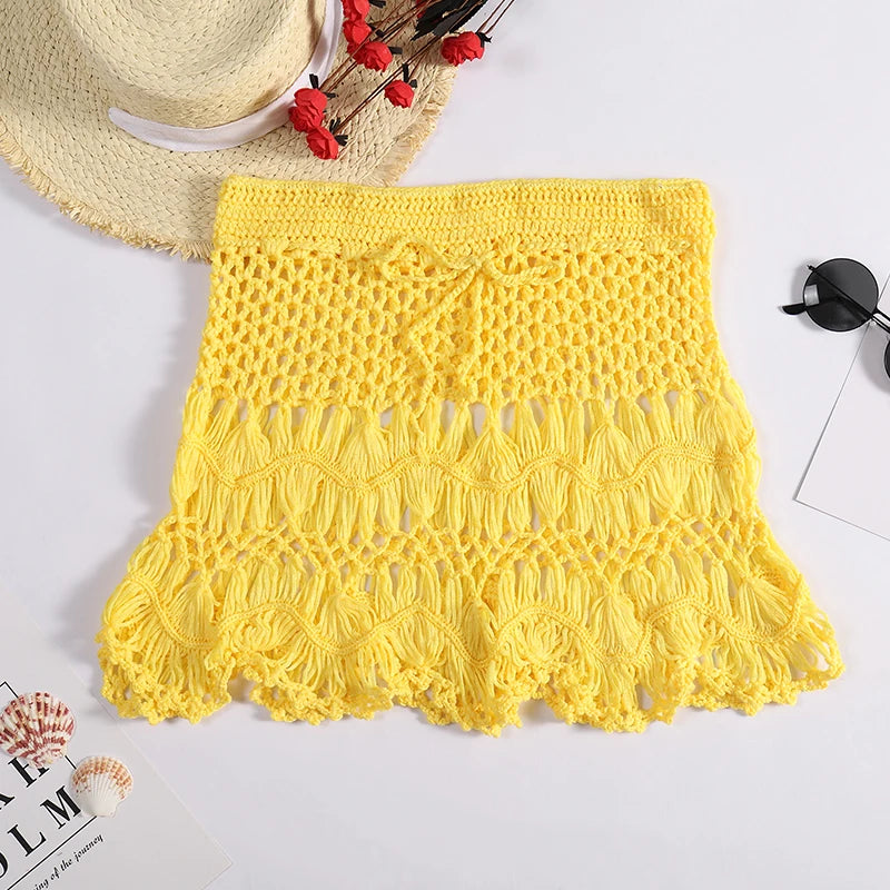 Crochet Hollow-Out Short Skirt — Beachwear Cover-Up