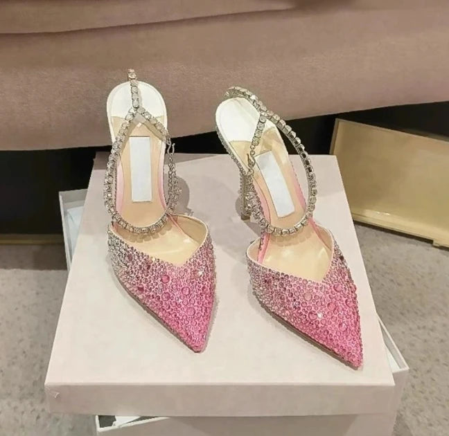 Crystal Glow | Gradient Pink Stiletto Sandals – Full Diamond Detail