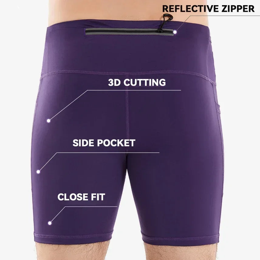 Multi-Pocket Compression Marathon Shorts – Quick Dry Jogging & Cycling