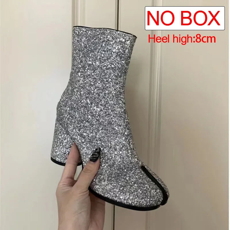 TabiEdge | Split Toe Chunky Heel Leather Boots – Autumn Comfort