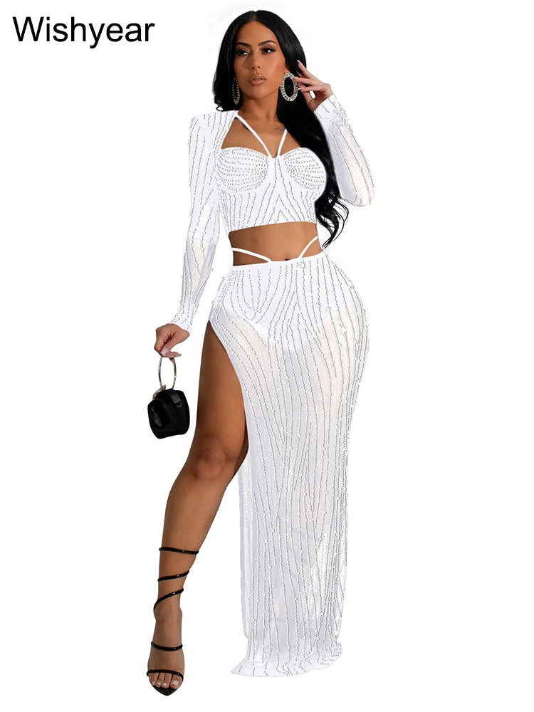 Mesh Crystal Top & Skirt Set