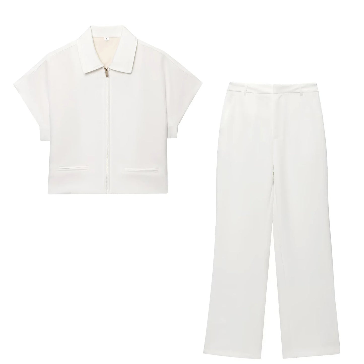 Lapel Short Coat & Wide-Leg Pants
