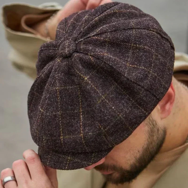 Vintage Tweed Flat Cap – Peaky Blinders Style Beret Hat for Men