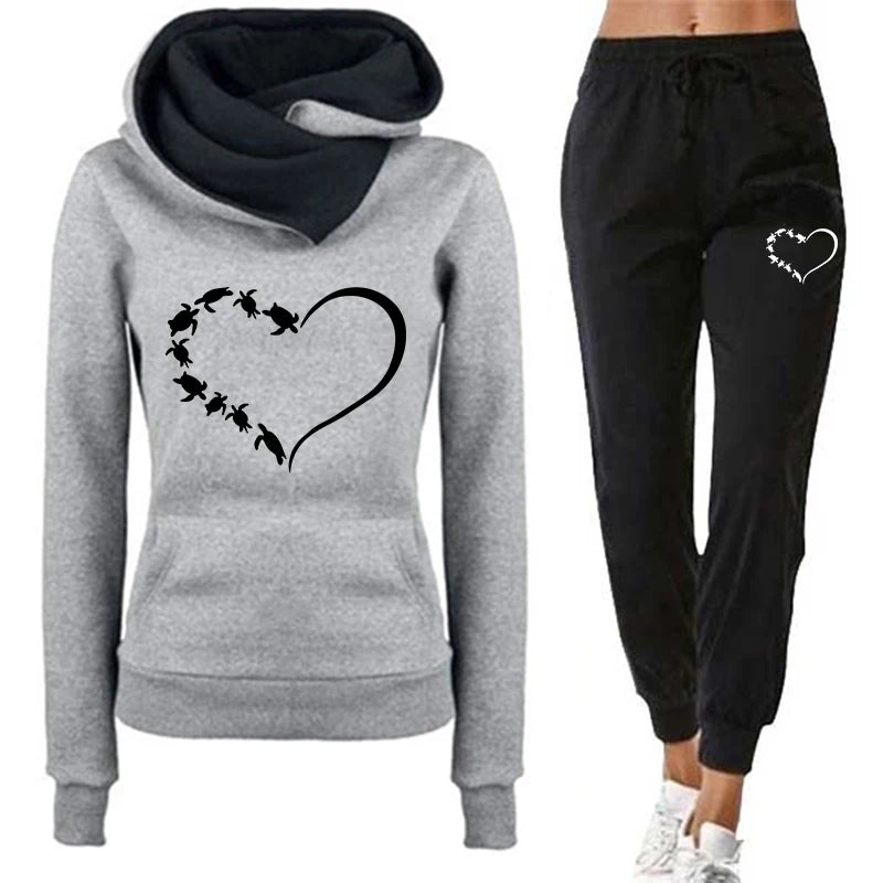Printed Hooded Sweatshirt & Jogging Pants Set – Autumn/Winter
