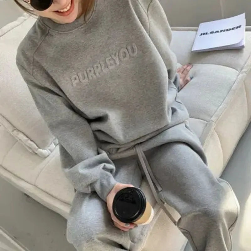 Purple Sports Suit – Loose Long Sleeve Sweater & Pants Set