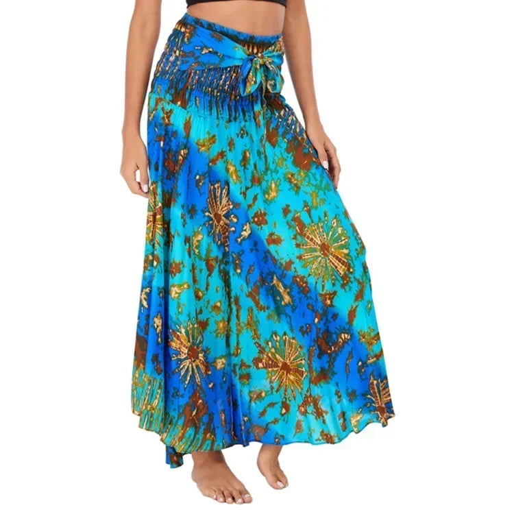 Black Patchwork Bandage Skirt — Ankle-Length