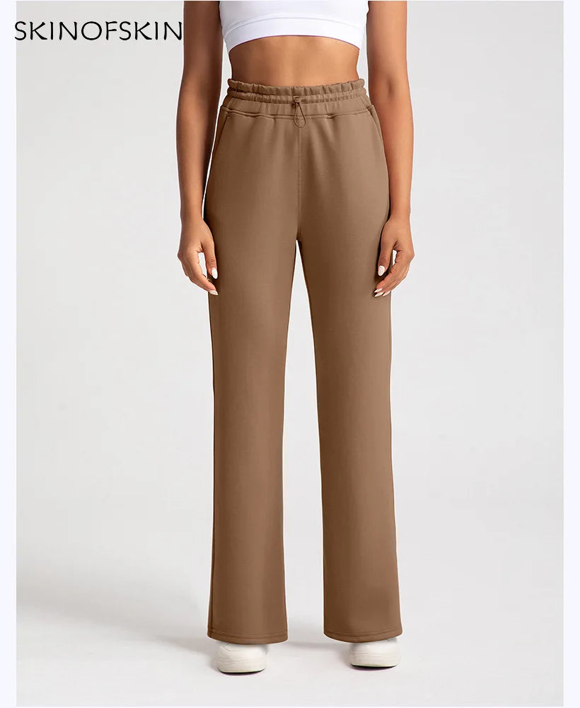 Modal Yoga Pants — High-Waist Sand-Washed Straight Leg Fitness Trousers