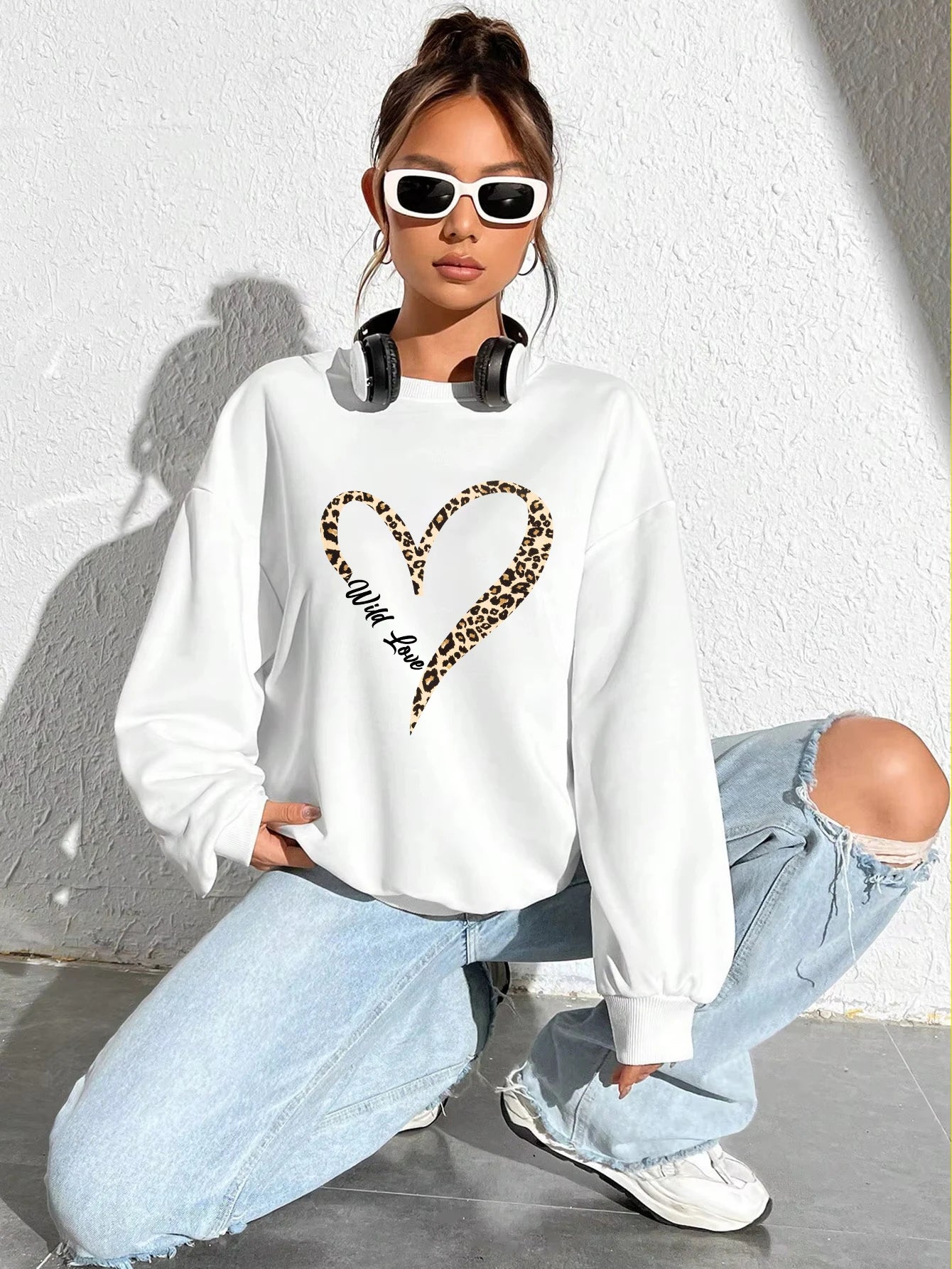 Leopard Heart Crewneck — Fur-Lined Sweatshirt, Urban Wild Print