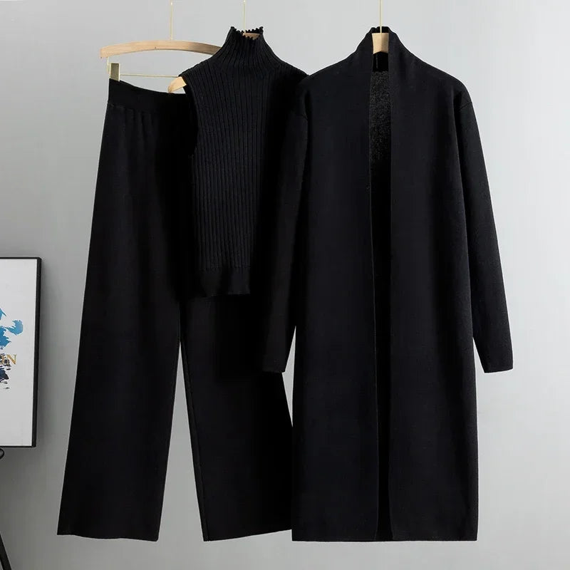 Vintage Cardigan Tracksuit – Knitted Sweater & Pant Three Piece Set