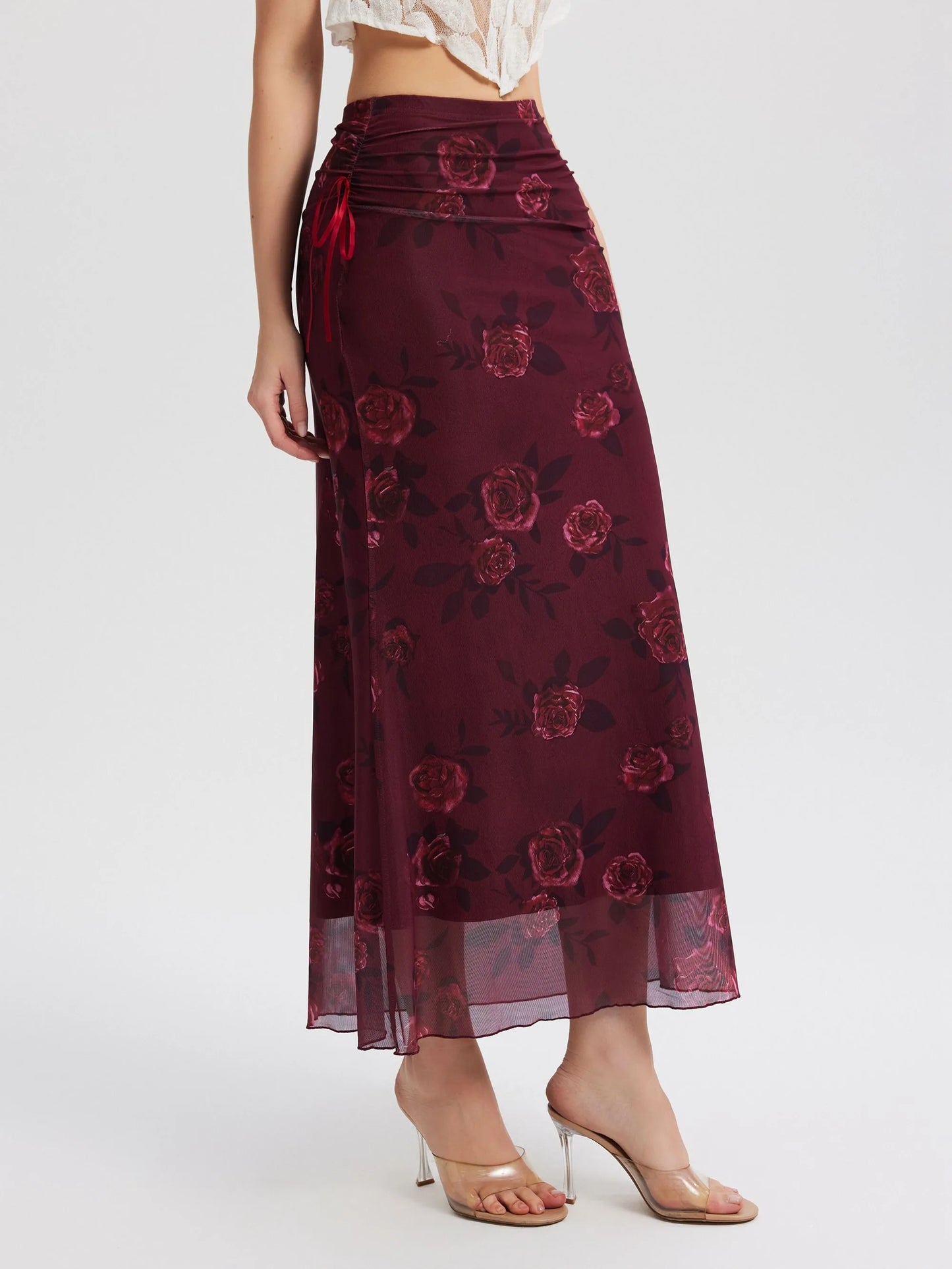 Elegant Chiffon Printed Half Skirt — Pleated Waist Mermaid