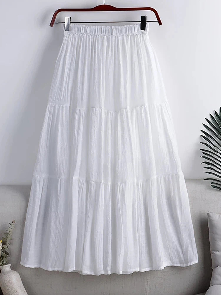 Designer A-Line Maxi Skirt — Patchwork Pleated Style