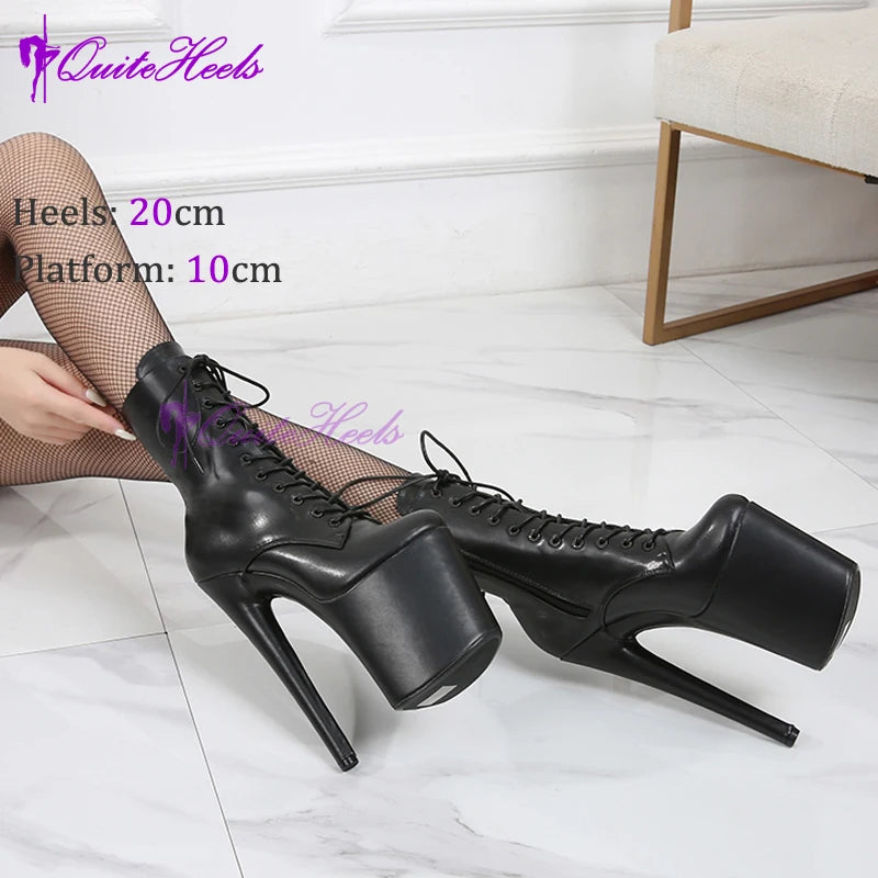 Hotales | Black Matte Exotic Ankle Boots – 17/20CM Platform Heels