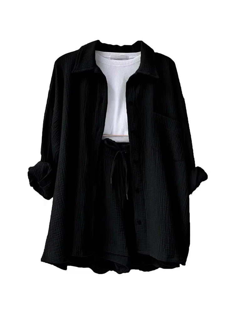 Button Muslin Shirt & Shorts Co-ord