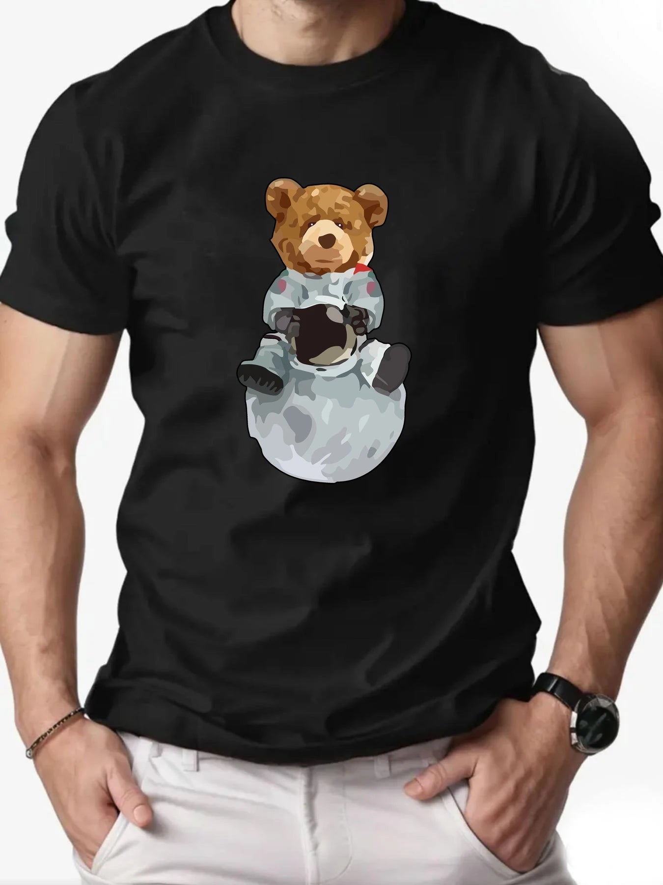 Space Bear Cartoon Tee – Breathable Cotton