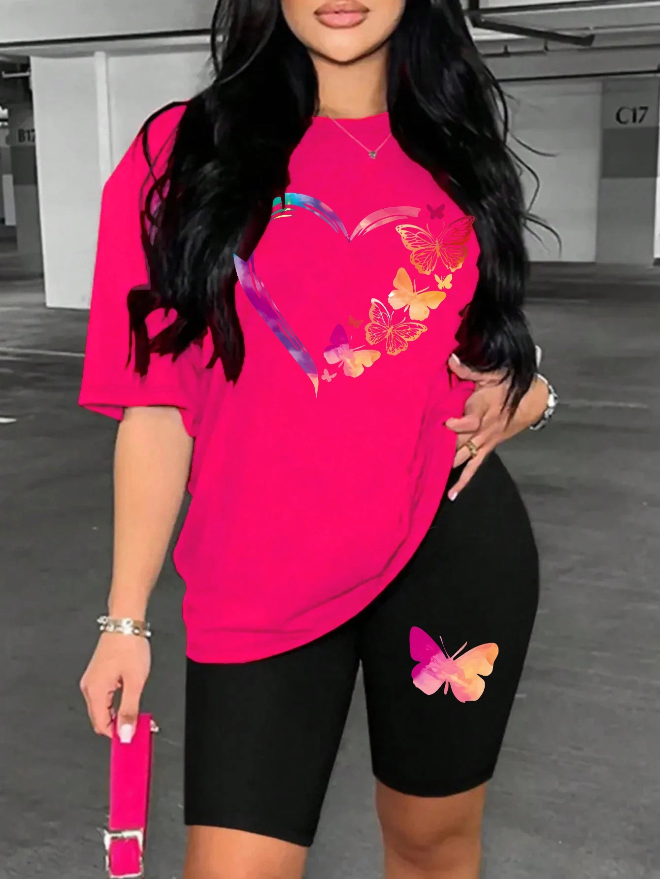 Butterfly Print T-shirt & Shorts Set – Comfortable Basic Two Piece
