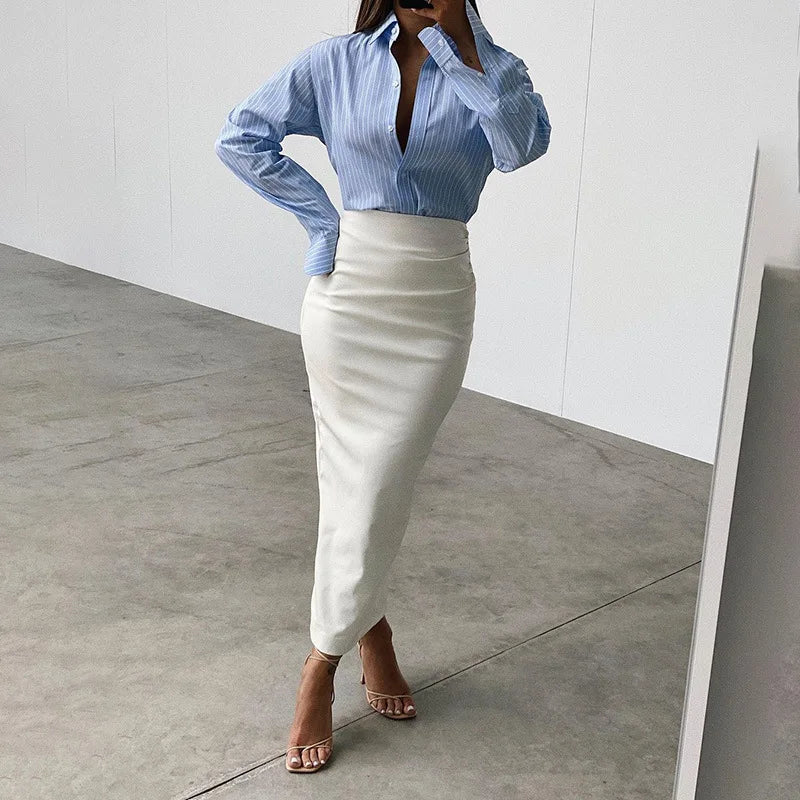 Ruched PU Leather Midi Skirt — Office Elegant Look