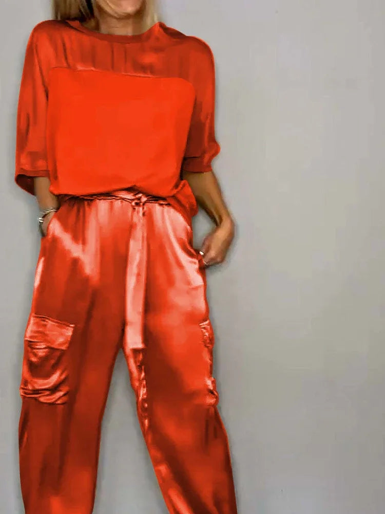 Smooth Street Set – Satin Shirt & Flowy Pants