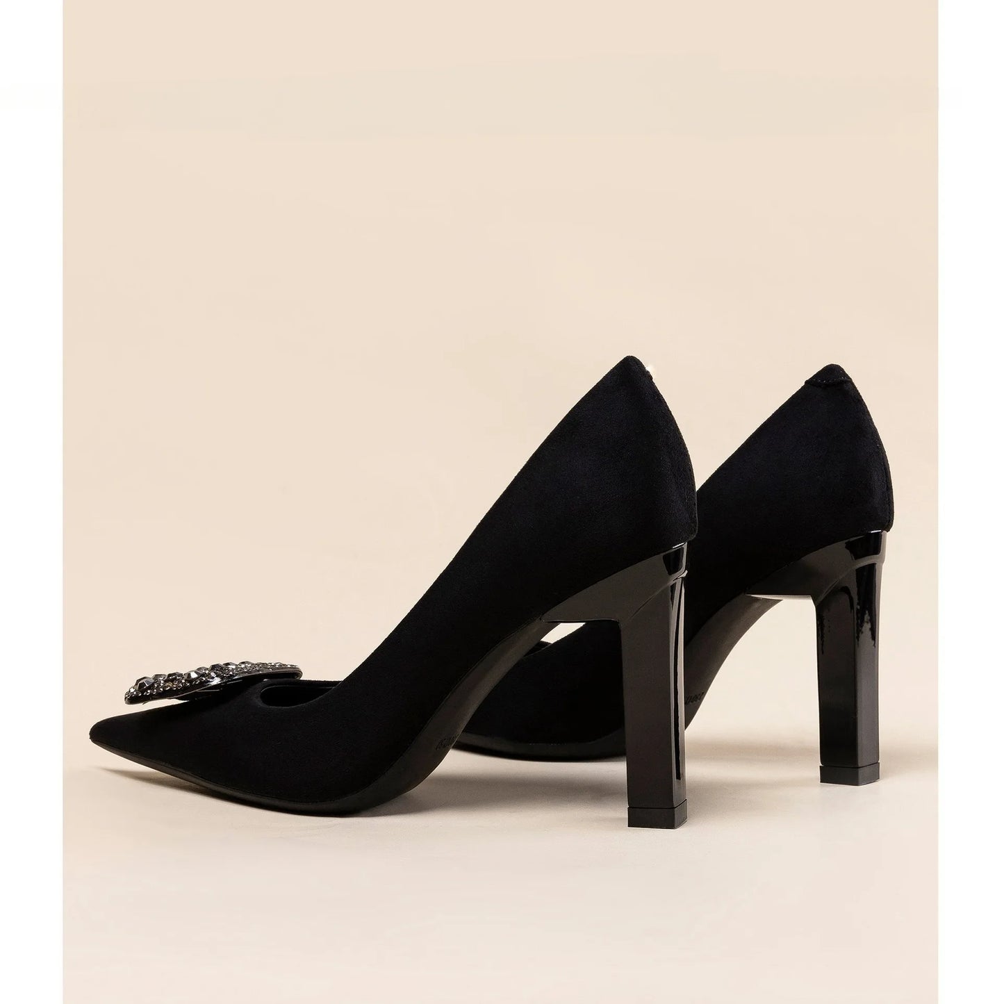 OnyxPro | Black Pointed Rhinestone Heels – Professional Thick Heel Pumps
