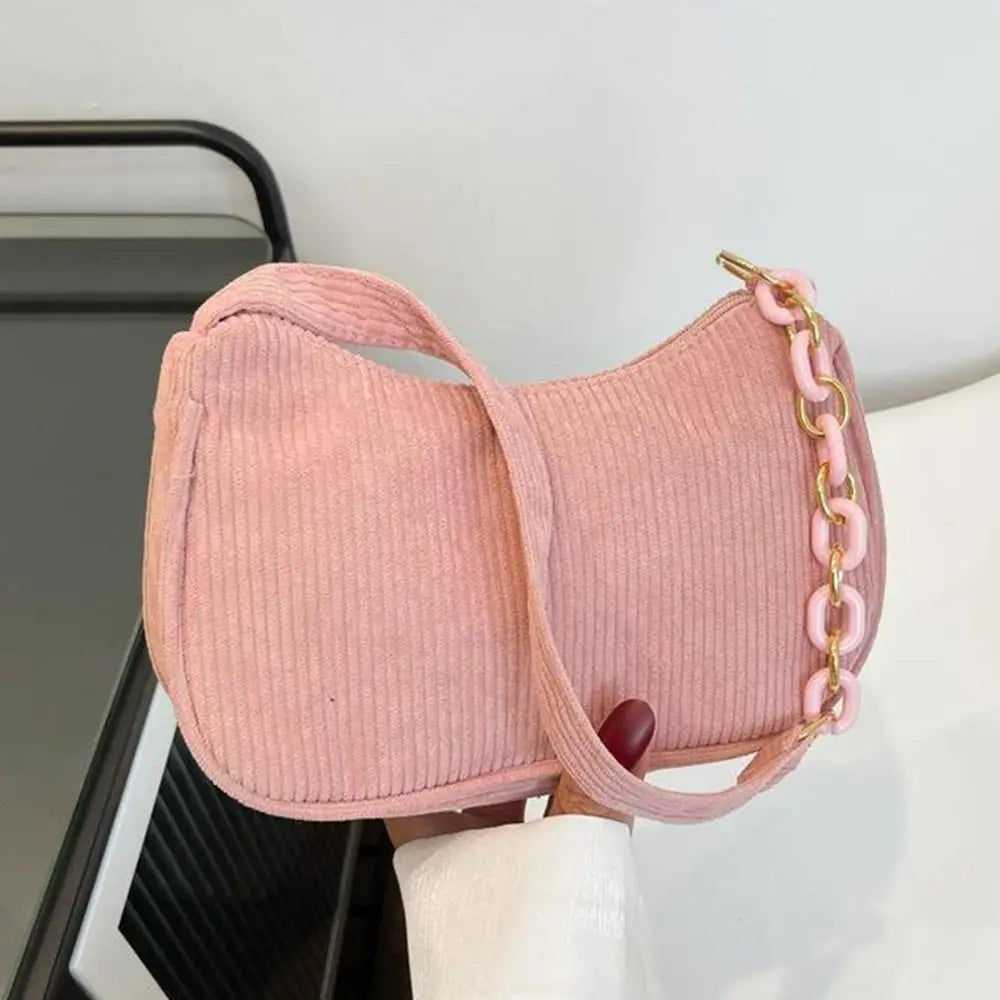 Vintage Corduroy Underarm Bag | Casual Zipper Clutch