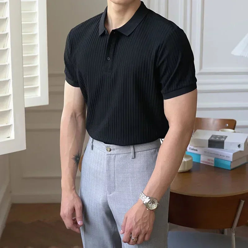 Retro Knit Striped Polo – Lightweight, Elevated Casualwear