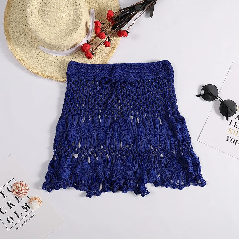 Crochet Hollow-Out Short Skirt — Beachwear Cover-Up