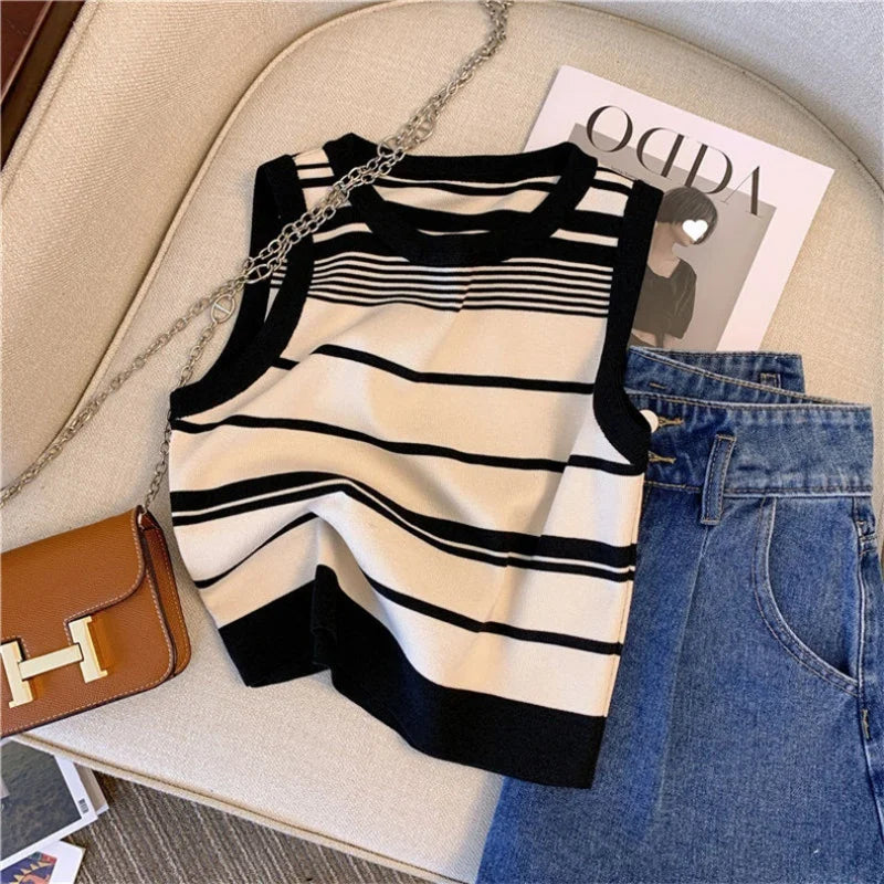 Knitted Striped Off-Shoulder Top — Versatile Summer
