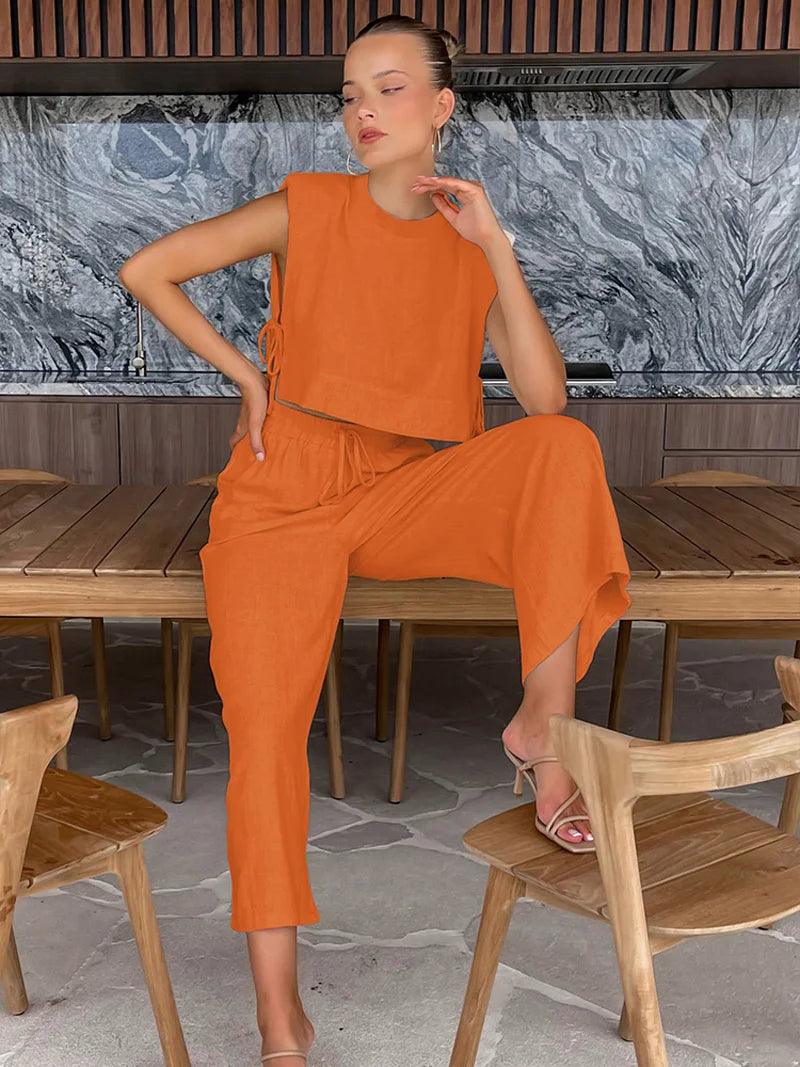 Holiday Linen Crop Set – Two-Piece Matching Outfit