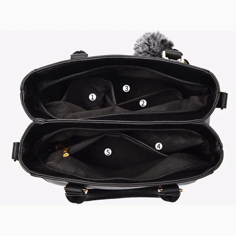 Embroidery Messenger Bag | Leather Hair Ball Handbag