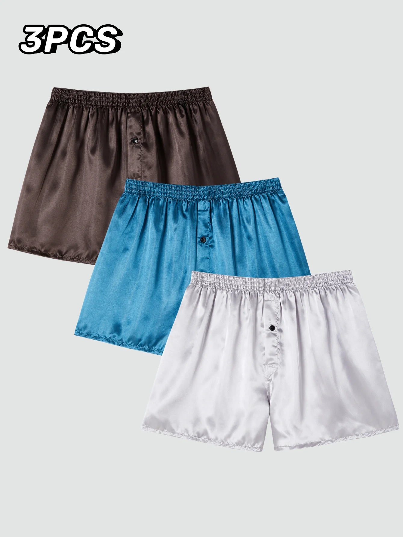 3-Pack Satin Casual Boxer Shorts – Silk Feel Sleepwear with Elastic Waistband