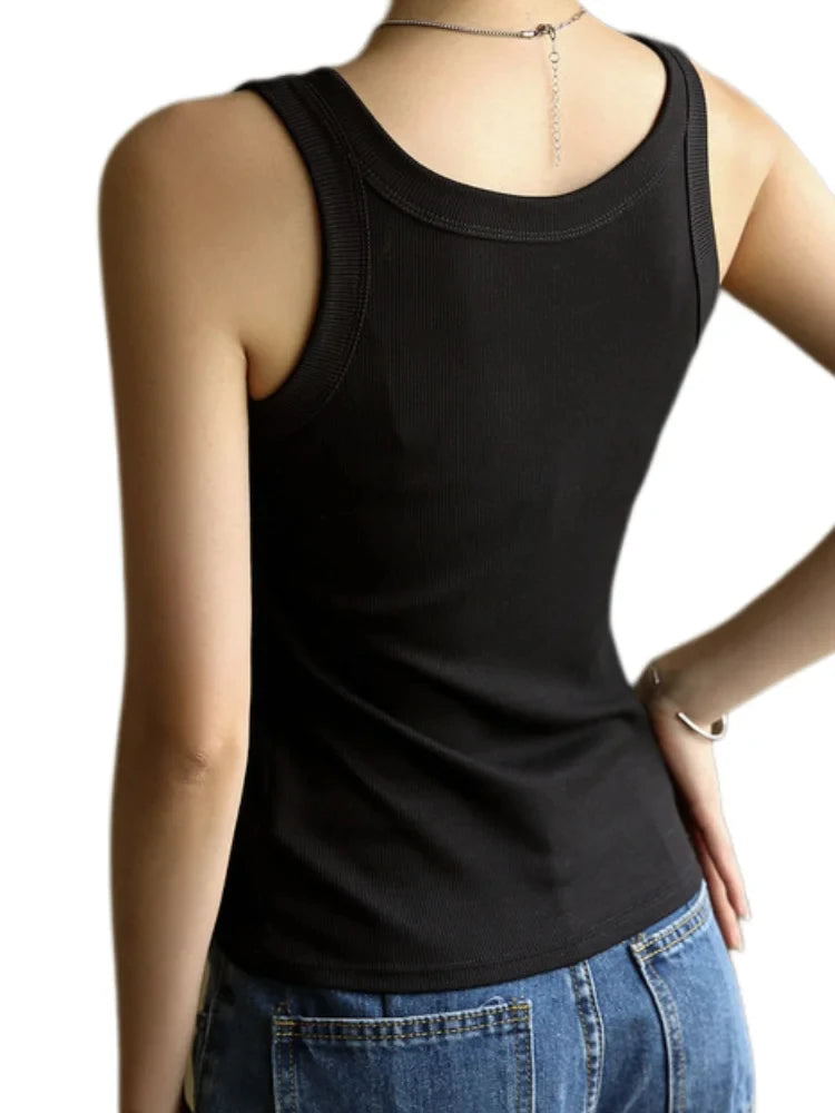 Square Collar Knitted Tank — Breathable Fitness Vest