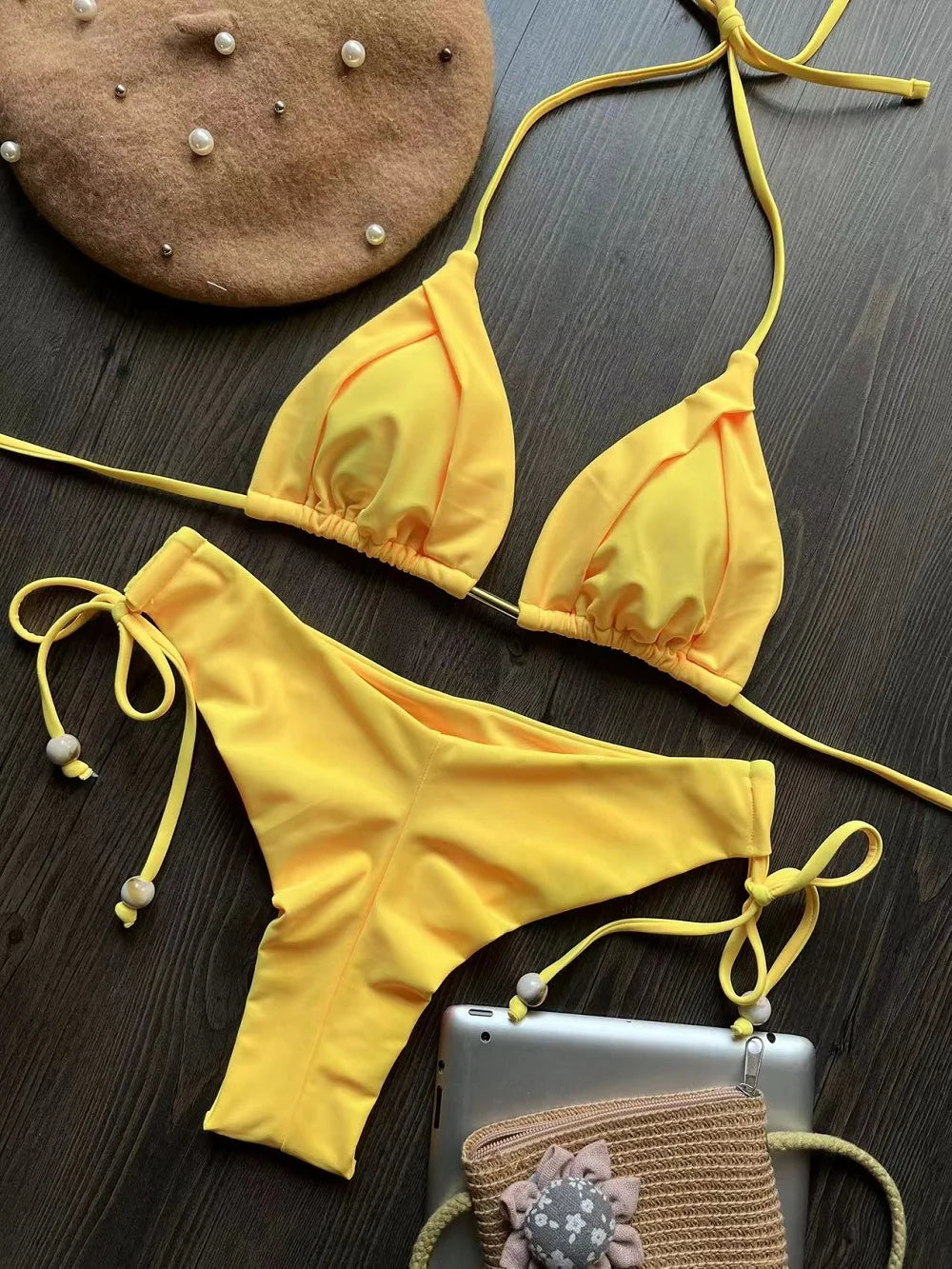 Solid Bandage Bikini Set – Push-Up Triangle Fit