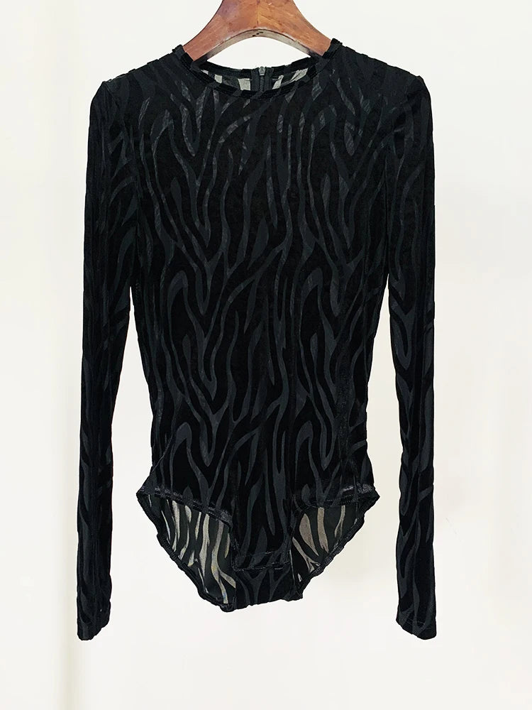 Velvet Embossed Top & Flared Pants Set