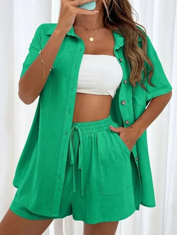 Mono Shirt Set – Solid Button Shirt & Relax Shorts