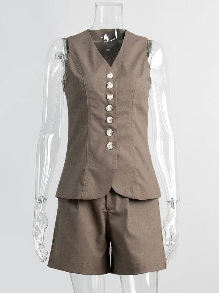 Linen Vest & Shorts Set – Elegant Office Two Piece Outfit