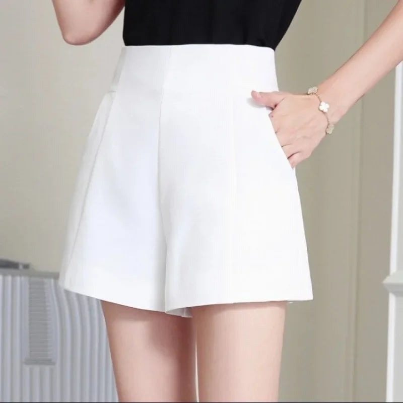 A-Line Wide Leg Chiffon Shorts — Black & White Chic Suit